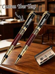 1 Set Customized Metal Signature Pen, Personalized Vintage Style Luxury Ballpoint Pen, Customizable Wedding Gift, Customizable Text Pen, Customizable Teacher Pen, Customizable Writing Pen, Customizable Name Or Logo, Best Gift Set For Professionals, Office Workers, High-End Individuals, Elegant Gift Box For Wedding Party - Multicolor - View 3