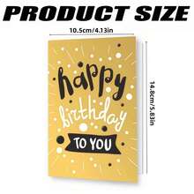 1 pieza Tarjeta de felicitación de cumpleaños premium con sobre de color aleatorio - Tarjeta de feliz cumpleaños unisex - Tarjeta de felicitación dorada - Ver 6