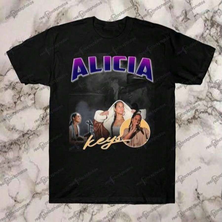 Alicia Keys Hip Hop T Shirt Merch _ Color_ Black_White _ Size_ VariousShirt For Women Camiseta 100% Algodón Unisex - Playera Casual Premium de Corte Cómodo - Negro - Ver 1