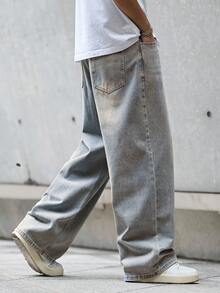 Men's Fashionable Personalized Washed Plus Size Jeans - Champagne - View 4