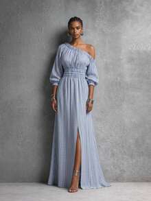Vestido a rayas Primavera-Verano 2026 con cintura ajustable - Azul - Ver 1