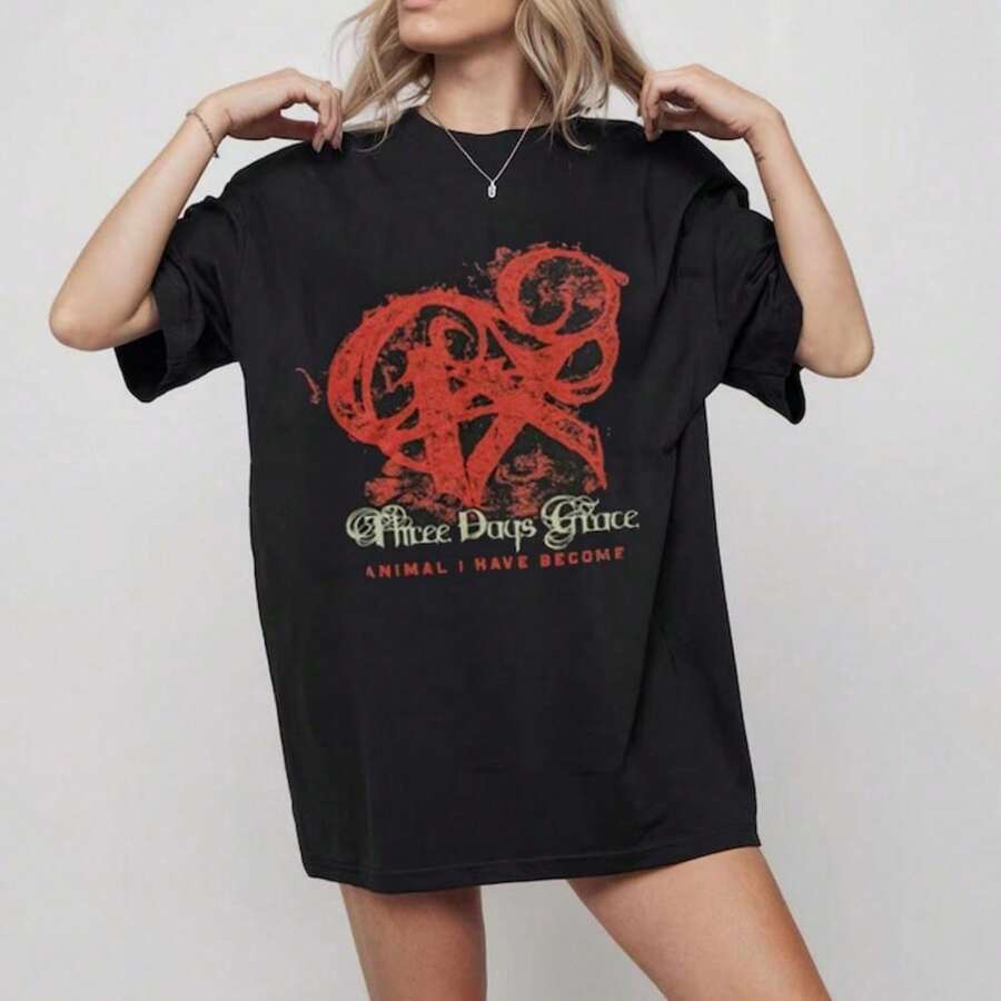 TH1Ree Days Grace Animal I Have BE1comes Tour 2006 Black T-Shirt For Women Shirt 100% Cotton Unisex T-Shirt - Premium Casual Comfortable Fit T-Shirt - 黑色 - 查看 1
