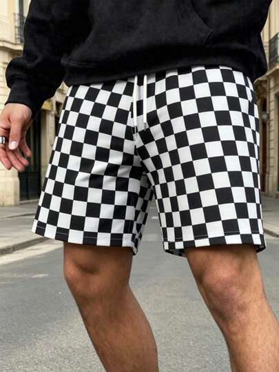 1 chiếc quần short thể thao dáng rộng kẻ caro cổ điển, thoáng khí, có dây rút, thích hợp cho nam giới chạy bộ, tập thể dục, thích hợp cho mùa hè, đi biển, du lịch.