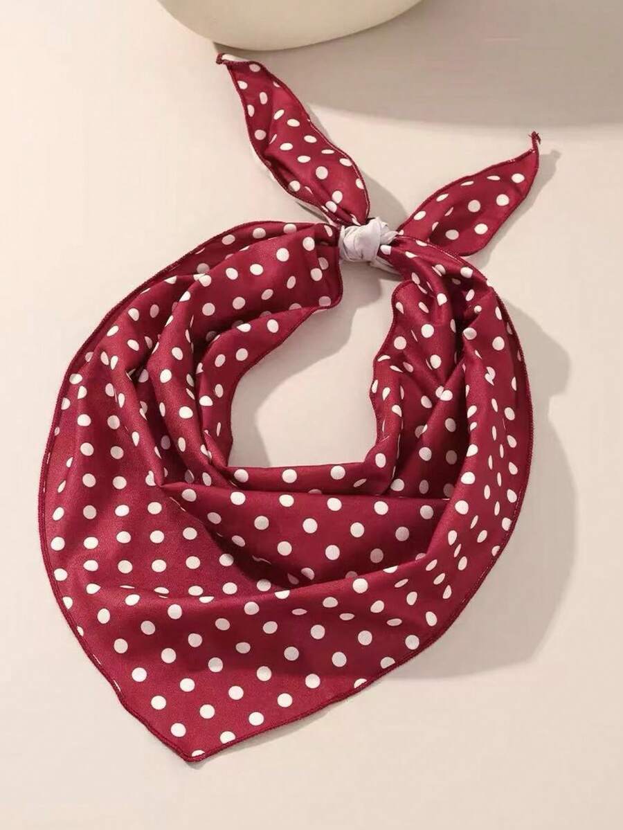 1 chiếc khăn tam giác màu đỏ rượu vang, băng đô chấm bi, khăn bandana chấm bi. - Đỏ - Xem 1