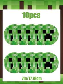 Minecraft 我的世界像素矿工主题生日派对用品套装，一次性餐具套装，包含盘子、杯子和餐巾纸，以及游戏玩家横幅，我的世界风格派对装饰，绿色像素世界生日派对用品，非常适合生日派对、游戏主题派对，一应俱全的派对套装，易于清理。 - 多款 - 查看 7