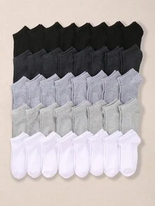 60只/30只/20只/2只装 男女通用黑色、白色、灰色休闲透气船袜,时尚简约设计,适合日常穿着和办公着装,四季皆宜,颜色随机发货 - 彩色 - 查看 3