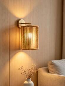 1 chao đèn hình trụ đan bằng mây, đèn treo thủ công phong cách Boho, thích hợp cho phòng ăn/bếp/phòng ngủ/phòng khách, không kèm nguồn điện. - Hình bán nguyệt - Xem 6