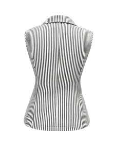 Chaleco de traje delgado con botones y rayas para mujer - Negro - Ver 3