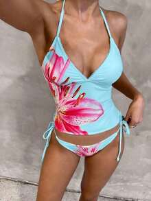 Conjunto de bikini a cuadros de cereza dulce - Azul - Ver 6
