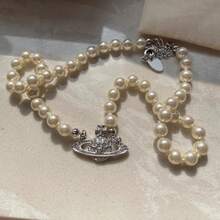 Cross-Border Saturn Pearl Necklace For Women, Pin-Style Three-Dimensional Planet Choker, High-End Versatile Sweater Chain, Collarbone Chain - Bông tai kim cương - Xem 3