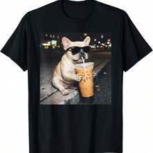 French Bulldog T-Shirt With Iced Coffee - White - View 1