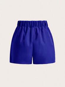 Short de mujer de unicolor versátil y casual - azul real - Ver 2