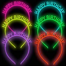 6pcs Glow-In-The-Dark Happy Birthday Headbands - PVC Party Accessories, Suitable For All Hairstyles, Cute Hair Decor Randomly Sent - View 1