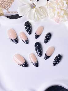 10 Pieces Of Handmade Almond-Shaped Jewelry Covers, Featuring White Threaded Gold-Rimmed French Styles, White Diamond Cherry French Styles - Black - View 4