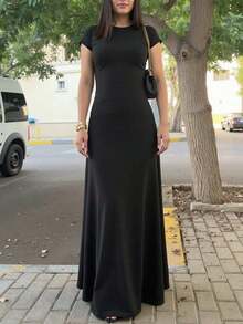 Vestido ajustado de cintura sólido para vacaciones y viajes casuales de verano para mujer - Negro - Ver 8
