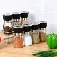 1pc Reusable Glass Spice Grinder, Manual Pepper Mill, Adjustable Stainless Steel Glass Salt And Pepper Grinder, Pepper Grinder, Manual Sea Salt Grinder, Home Kitchen Grinder, Home Sea Salt Grinder, Manual Pepper Mill, Spice Grinder, Suitable For BBQ, Picnic And Outdoor Camping. Kitchen Gadget, Kitchen Essential, Valentine's Day Gift, Kitchen Accessory. - Multicolor - View 6