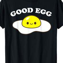 Funny Egg Graphic T-Shirt - Humorous Clothes With Egg Face - Soft And Breathable Fclothes Daily Use - With White Text - Casual Clothing Fclothes Parties Or Gift Fclothes Food Lovers, Cartoon Style, Clotheshine Washable - 黑色 - 查看 1