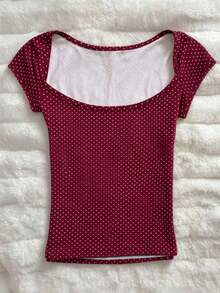 Camiseta de mujer de unicolor con cuello cuadrado y mangas cortas, versátil para uso diario y salidas - Multicolor 7 - Ver 5