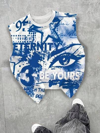 FRACTYR Men's Summer Casual Sleeveless Tank Top, Street Fashion Loose Fit Round Neck Vest, Comfortable Breathable, Suitable For Summer Wear