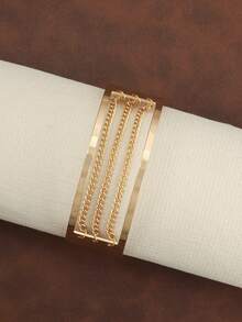 1pc Smooth Opening Stacking Bracelet, Fashionable & Elegant Design For Women - Gold - View 5