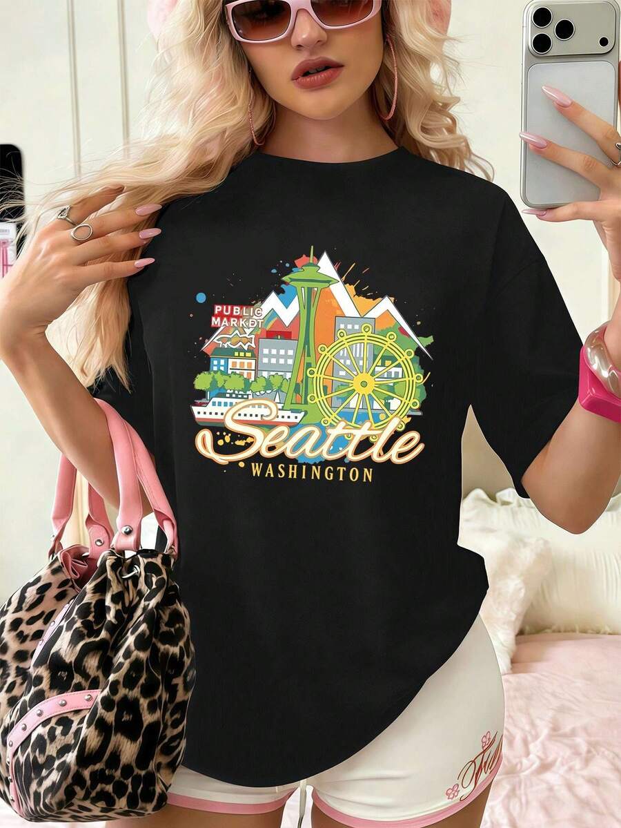 Dam-T-shirts - Svart - Visa 1