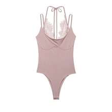 DEEKA Nuevo body de verano para mujer, de moda, sexy, con contraste de encaje halter, elegante en color rosa - Rosa - Ver 1