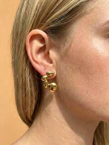6 Pairs Women's Exaggerated Large Geometric Star, Shell, Bow, Rectangle, Round, Hammered Texture Gold Stud Earrings Set, Fashionable Exaggerated Earrings, Lightweight & Hypoallergenic, Suitable For Party Gifts - Gold - View 1