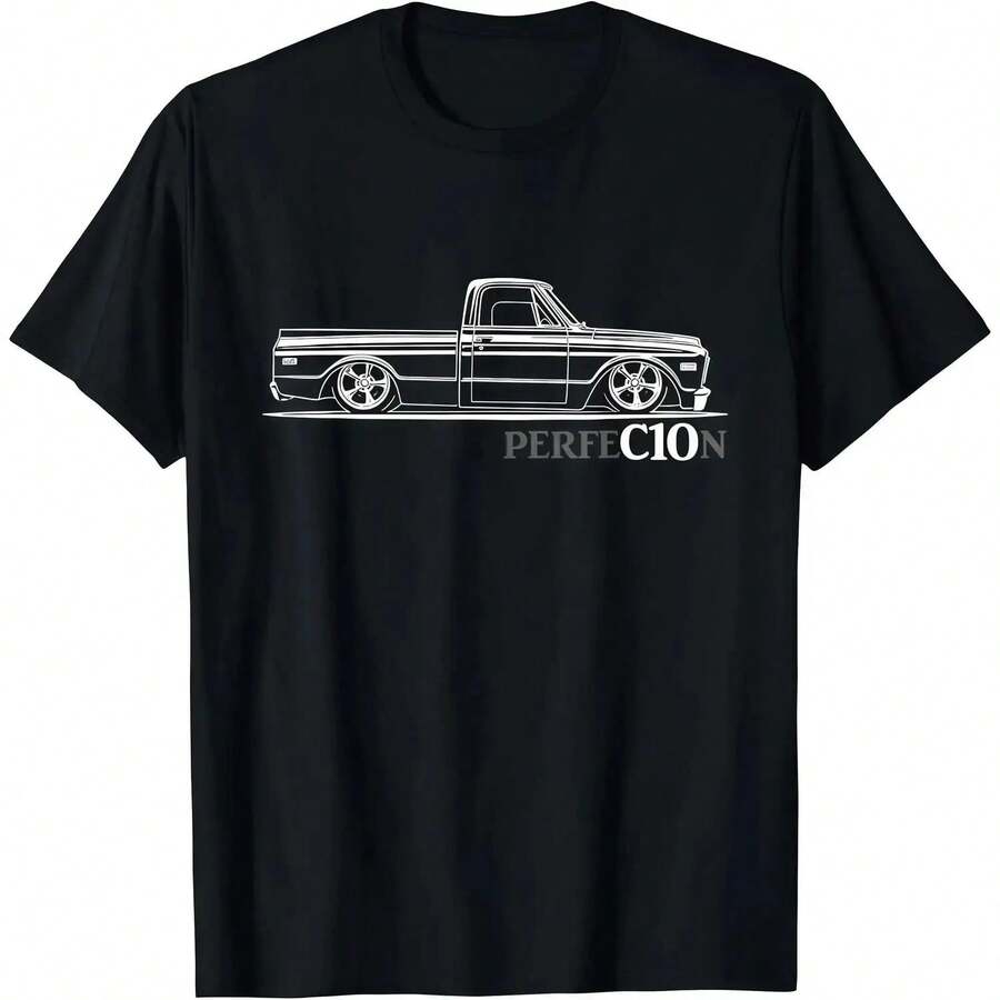 Summer 2026 USA,Men's 100% Cotto1967-1972 C10 Truck Silhouette C10 Truck Perfection Stance T-Shirt2026-Daily Wear,Gym Workout,Streetwear Style - màu đen - Xem 1