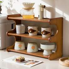 3-Tier Wooden Countertop Storage Cabinet, Mug Display Stand, Desktop Mini Bookshelf, Multipurpose Storage Shelf, Condiment Organizer, Kitchen Counter Shelf, Computer Desk Open Storage Compartment, Perfect For Home, Office, Dormitory, Kitchen, Coffee Bar And Tea Room - Màu nâu  Mocha - Xem 3