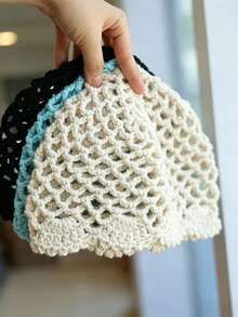 1 chiếc mũ len nữ mùa hè khoét lỗ, mũ beanie dệt thủ công, mũ mỏng thoáng mát. - Nhiều màu - Xem 5