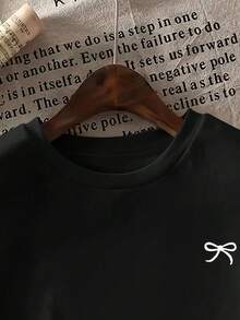 Camiseta de Mujer con Estampado de Lazo, Camiseta Casual de Verano con Cuello Redondo y Manga Corta para Mujer, Tops para Mujer - Negro - Ver 6