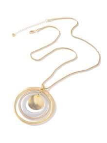 TopHanqi European And American Style Contrast Color Multi-Layer Metal Hoop Shell Pendant Necklace, Long Copper Snake Bone Chain, Fashionable Personalized Accessories For Women - Multicolor - View 6