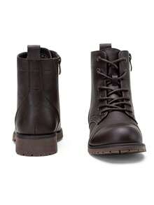Women's Lace Up Combat Ankle Boots – Flat Low Heel Fashion Booties - Mocha Brown - View 7