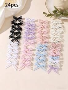 24/10pcs Girls Lace & Mesh Bow Hair Clips, Suitable For Daily Use - Multicolor - View 10