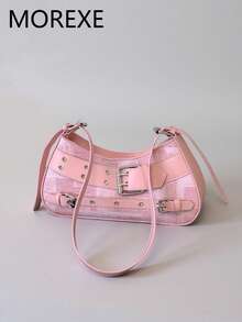 Fashion Women's Handbag, Ladies' Baguette Bag, Versatile Belt Decor Shoulder Underarm Bag - Pink - View 2
