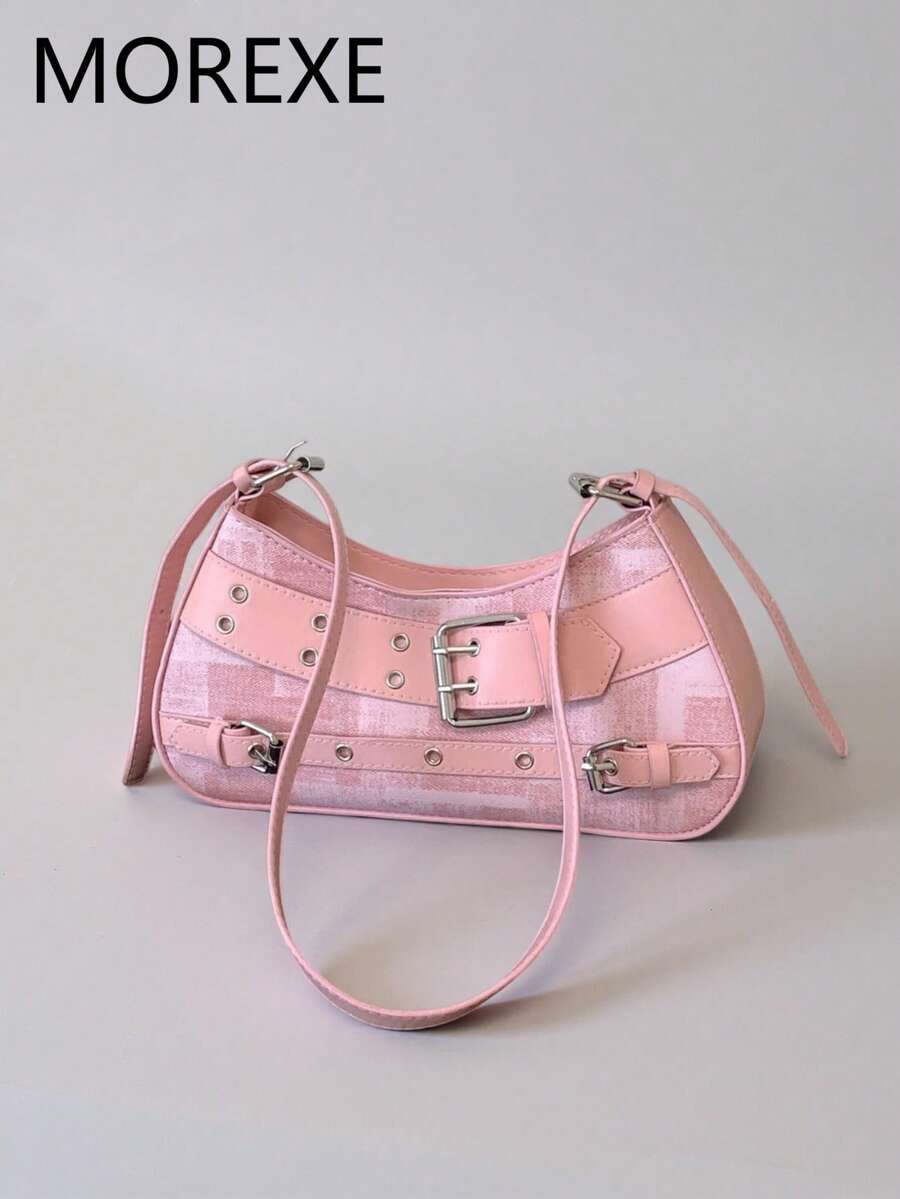 Fashion Women's Handbag, Ladies' Baguette Bag, Versatile Belt Decor Shoulder Underarm Bag