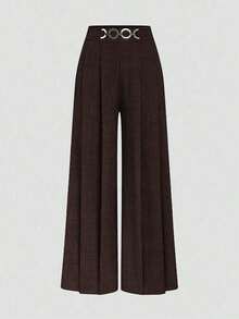 Nuevos pantalones casuales y elegantes para mujer con cintura alta, cremallera lateral, diseño de botones decorativos y pierna acampanada, adecuados para primavera y otoño - Marrón - Ver 5