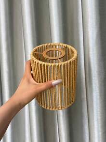 1 chao đèn hình trụ đan bằng mây, đèn treo thủ công phong cách Boho, thích hợp cho phòng ăn/bếp/phòng ngủ/phòng khách, không kèm nguồn điện. - Hình bán nguyệt - Xem 4