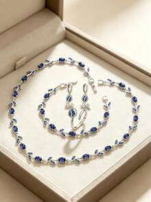 1 Set Zirconia Tulip Series 4pcs Jewelry Set, Including Necklace, Bracelet, Earrings And Ring, French Retro Style - Earrings, Necklace, Ring, Bracelet Set - View 9