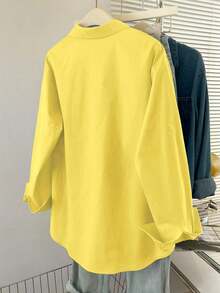 Blusa informal de unicolor de manga larga para mujer - Mostaza Amarilla - Ver 2