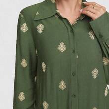 Women's Floral Print Long Sleeve Single-Breasted Casual Long Abaya Dress Modest - Verde - Ver 7