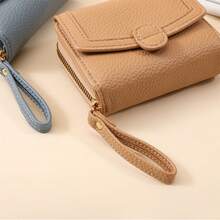 Porte-monnaie court pour femme à 3 volets avec fermeture éclair (pochette) Portefeuille pliable grande capacité - blanc cassé - Voir 5