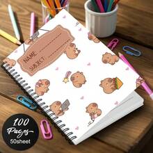 1 pieza Cuaderno de espiral súper lindo con temática de capibara - Cuaderno con patrón de dibujos animados adorables de capibara, ideal para uso en la oficina y la escuela, regalo perfecto para amantes de los capibaras, diseñado con patrones divertidos, adecuado para planificación y registro diario. - A - Ver 4