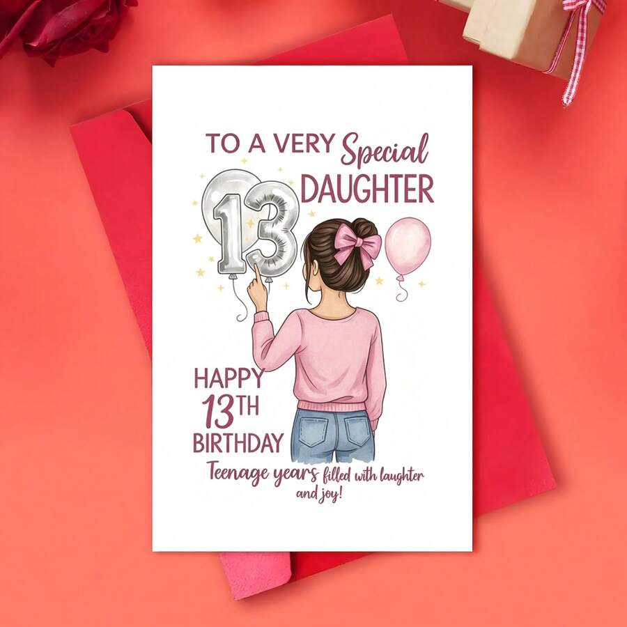 1 Funny Birthday Greeting Card | Balloon And Number 13 Design, Humorous Celebration Of Youth, Sincere Message From Parents, Perfect 13th Birthday Gift, Milestone Commemoration, Cartoon Illustration, High-Quality Paper, Suitable For Back To School - One Size Fits All - View 1
