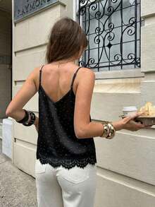 Camiseta de tirantes de mujer de verano casual con estampado de lunares y parches de encaje - Multicolor - Ver 2