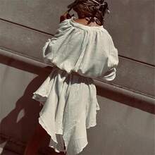 Irregular Short Dress 2026 Summer New Round Neck Bat Sleeve Pleated Shirt Dress - White - View 5