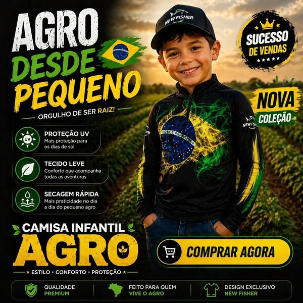 Camiseta de Pesca Infantil Tucunaré Azul Gola Zíper Proteção Solar UV New Fisher NF31I