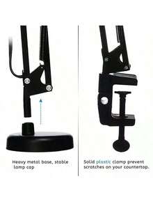 LED Desk Lamp, 3 Modes, Adjustable 360°, Fixed Base, Metal Clip - C-黑色 - 查看 3