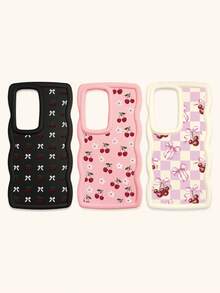 Bộ 3 ốp lưng điện thoại kiểu Coquette màu hồng trắng kẻ caro, in hoa anh đào và nơ, viền lượn sóng, làm bằng chất liệu TPU mềm, chống sốc, tương thích với iPhone 15/14/13/12/17 Pro Max & Galaxy S25 Ultra, thiết kế dễ thương nữ tính, phù hợp sử dụng hàng ngày hoặc làm quà tặng, dịp Lễ Tình nhân/Ngày của Mẹ/Sinh nhật/Bạn thân - Nhiều màu - Xem 15