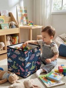 1pc Large Capacity Foldable Storage Box, Durable Dinosaur Print Open Storage Bin, Baby Diaper & Toy Organizer Basket, Foldable Nursery Storage Box, Drawer-Style Multi-Functional Space-Saving Design For Home, Dorm, Home Organization, Underbed Storage - Multicolor - View 14